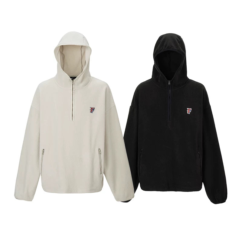 F2CE retro thick pullover hooded half zip sweatshirt with fleece fleece cap for couples, loose autumn and winter American jacket