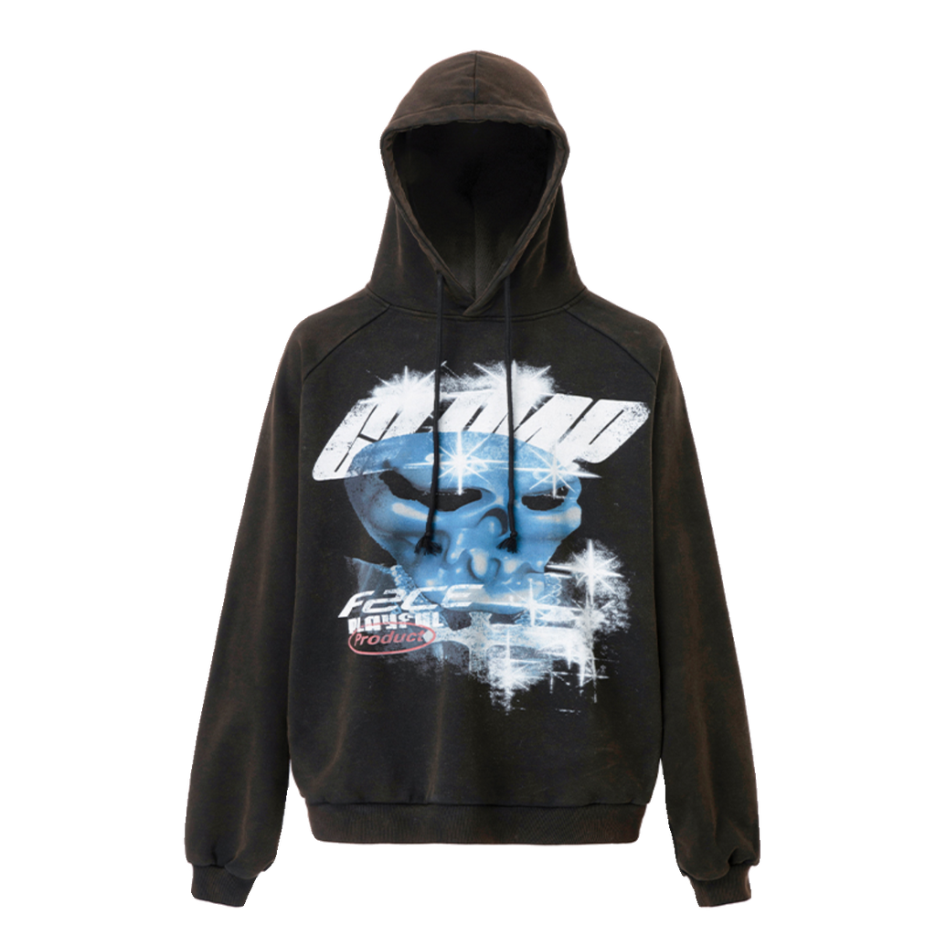 F2CE Autumn/Winter Vintage Graffiti Printed Hoodie American Trendy High Street Vibe Hoodie Couple Hoodie