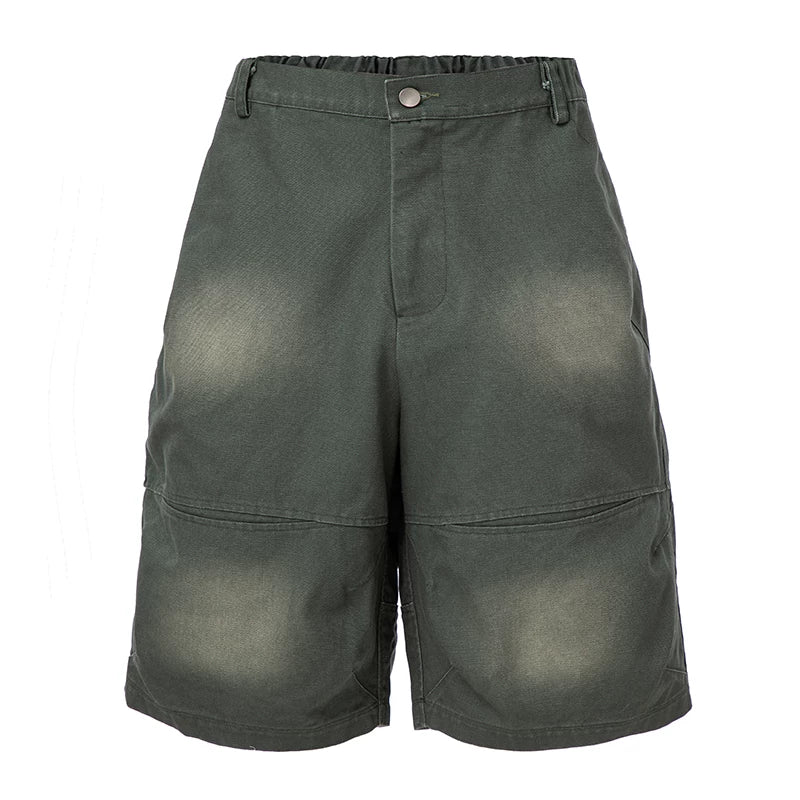 F2CE vintage loose trendy shorts American high street men's summer pocket wide leg workwear washed gradient cropped pants