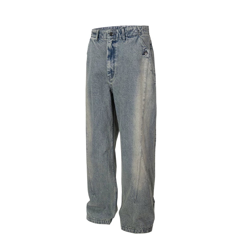 F2CE fashion deconstruction splicing old washed denim jeans men's heavyweight retro loose straight leg wide leg versatile pants