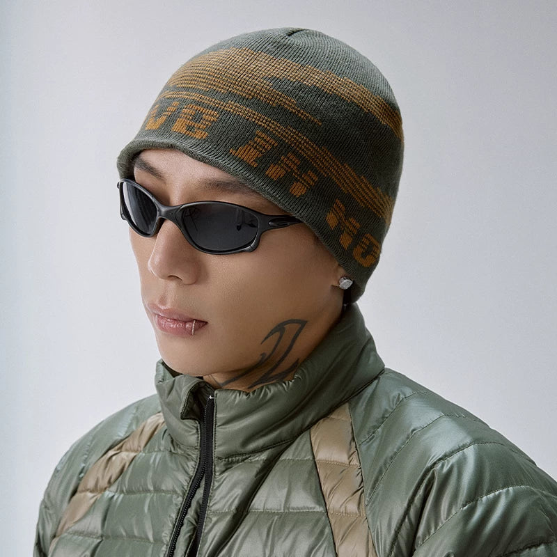 F2CE Trendy Outdoor Mountaineering Knitted Hat for Men and Women, Autumn and Winter Big Head Waist Cold Hat, Warm Hat, Woolen Hat