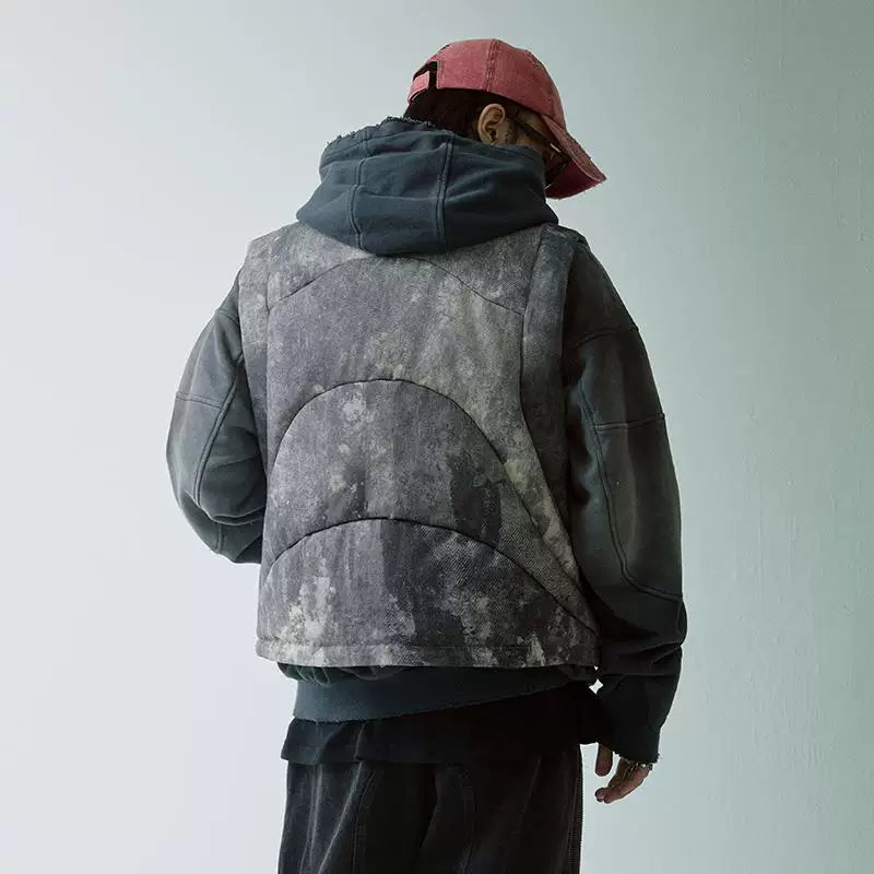 F2CE trendy functional splashed ink printed cotton jacket, vest, winter thick and warm, Vibe loose couple vest jacket