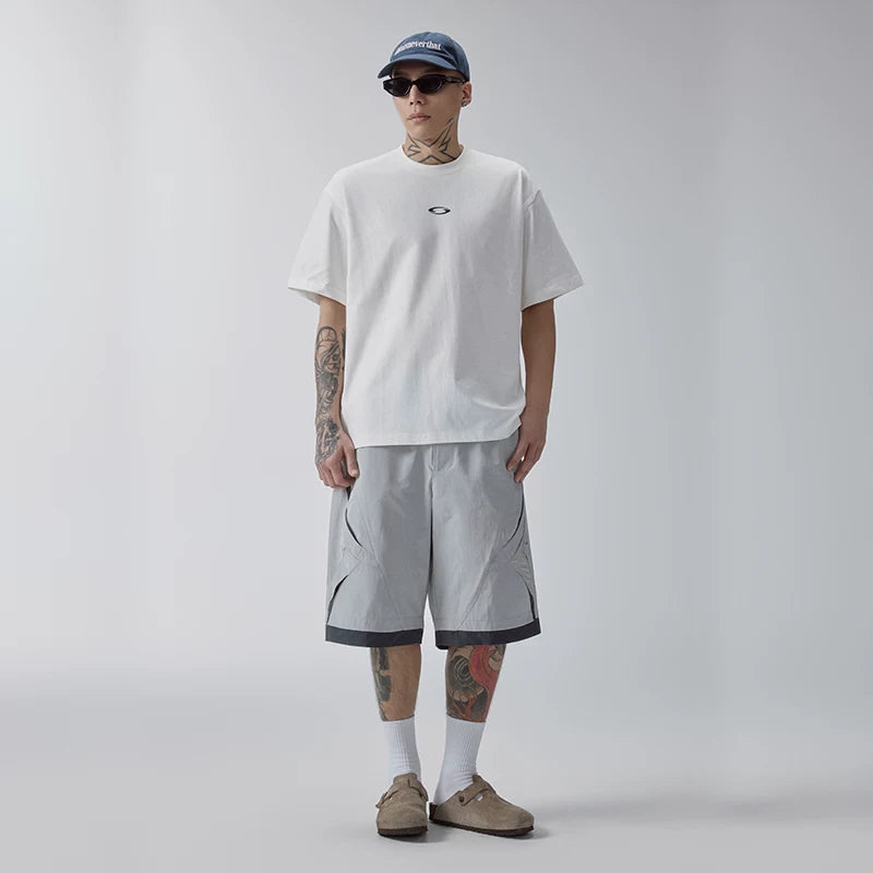 F2CE American style trendy spliced hollow out contrasting color casual shorts for men in summer, loose fit five extension shorts, athletic and breathable