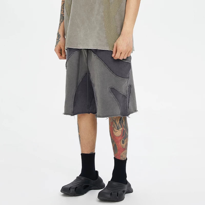 F2CE Heavy Industry Doomsday Waste Soil Wind Splicing Old Function American Trendy High Street Vibe Shorts Summer Casual Shorts Men