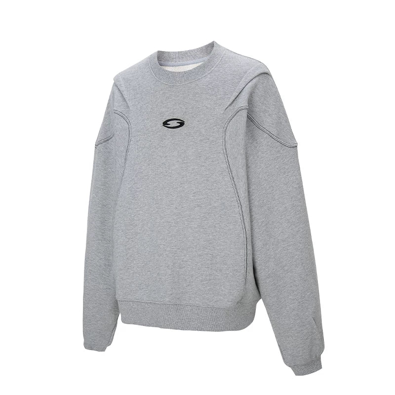 F2CE trendy round neck solid color heavyweight hoodie loose and wide embroidered logo patchwork pleated men's autumn and winter top