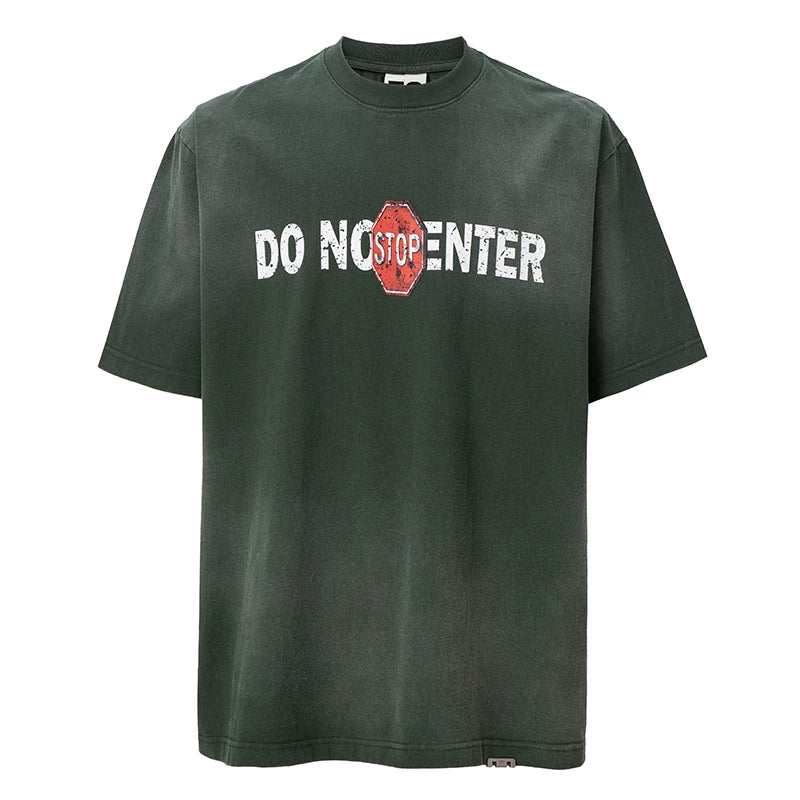 F2CE Trendy Gradient Washed Outdated Slogan Printed Short Sleeve Heavy Loose Simple Versatile T-shirt Half Sleeve for Men and Women