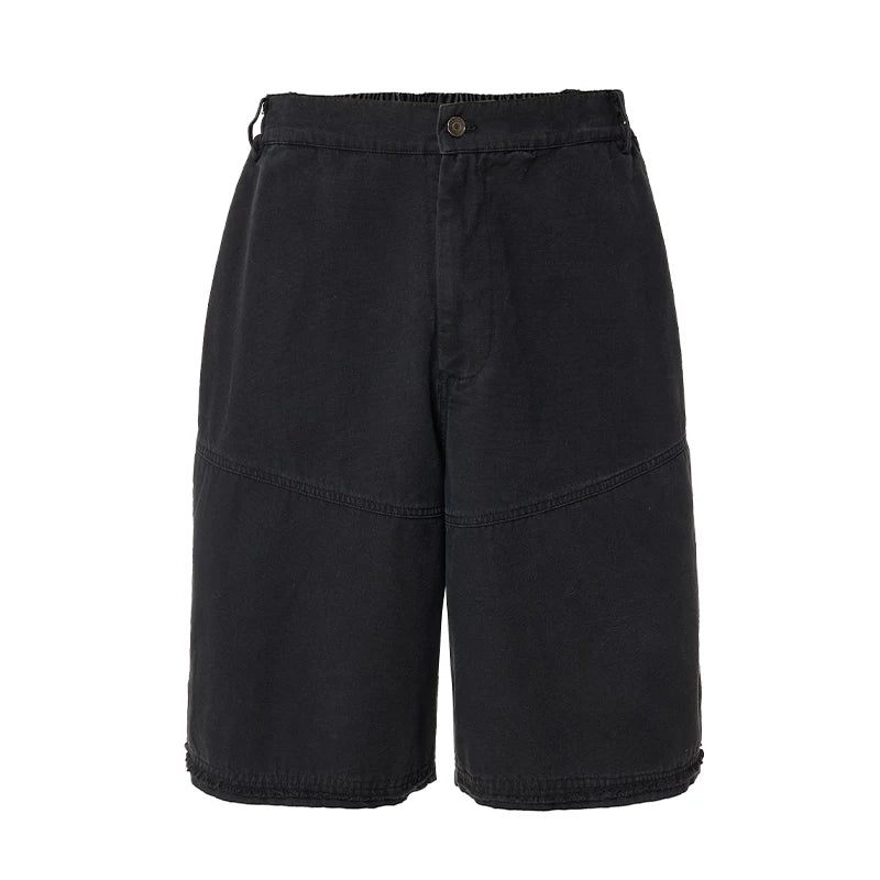 F2CE trendy shorts, washed and worn, loose silhouette, straight tube, rough edge, high street, Vibe black, versatile summer casual pants for men