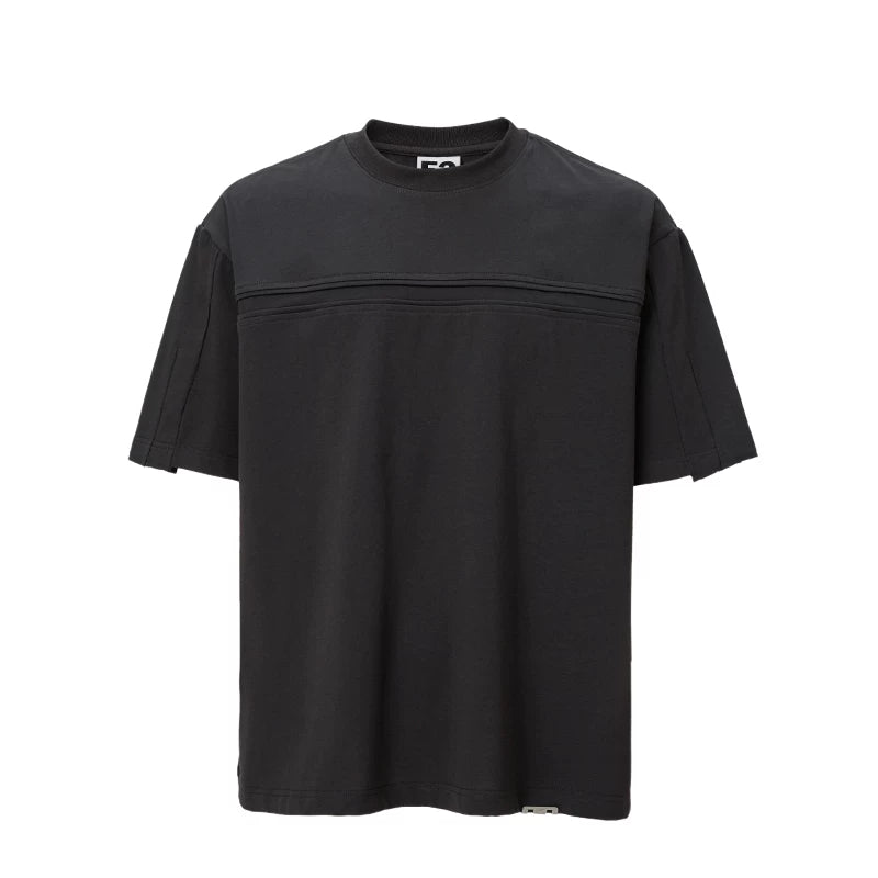 F2CE original basic versatile small collar trendy base solid color T-shirt with bone breaking splicing casual loose short sleeved shirt