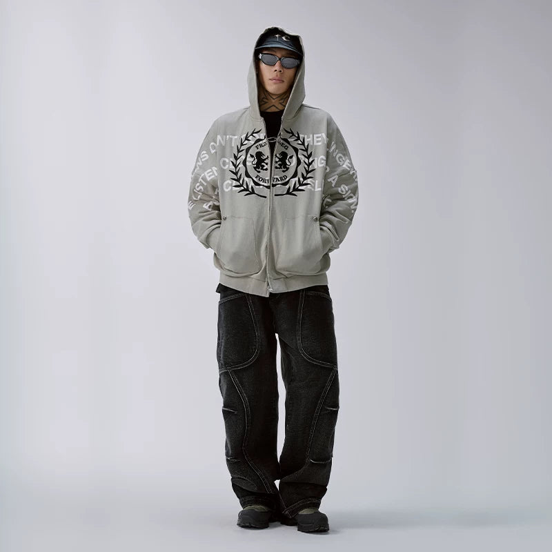 F2CE vintage jeans patchwork deconstruction loose straight leg casual pants trendy high street wide leg pants workwear pants