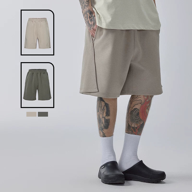 F2CE solid color casual pants beach five quarter pants men's deconstruction splicing embroidery versatile basic trend loose shorts