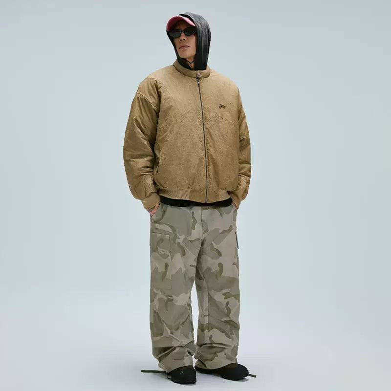F2CE Trendy Zipper Cotton Jacket American Vibe Loose Wide Fold Cotton Jacket Thickened Warm Cotton Winter Casual Coat