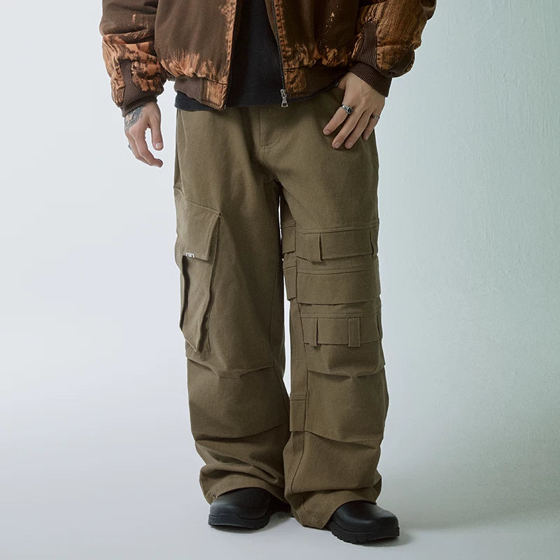 F2CE High Street American Heavy duty Large Pocket Loose Straight Bullet Pants Vibe Deconstructed Splicing Casual Work Pants