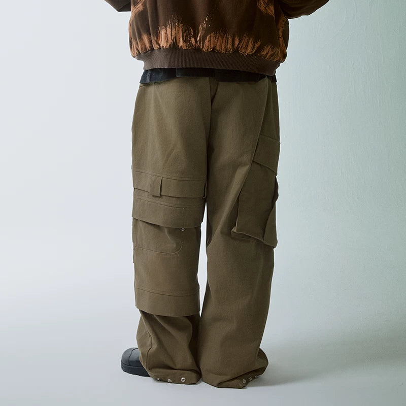 F2CE High Street American Heavy duty Large Pocket Loose Straight Bullet Pants Vibe Deconstructed Splicing Casual Work Pants
