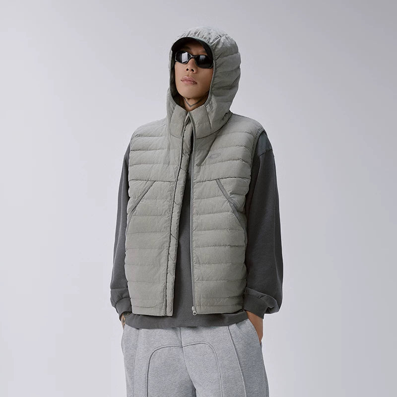 F2CE American trend 90 white duck down hooded pork ribs lightweight outdoor down vest men's couple top jacket