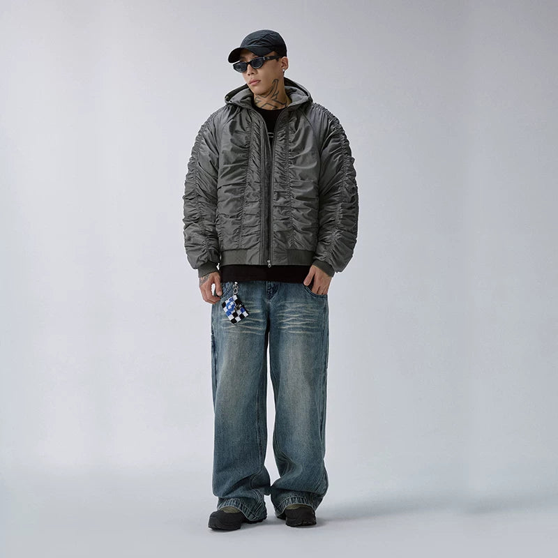 F2CE pleated retro bomber loose cotton jacket, American trend flight jacket, thick and warm M1 cotton jacket