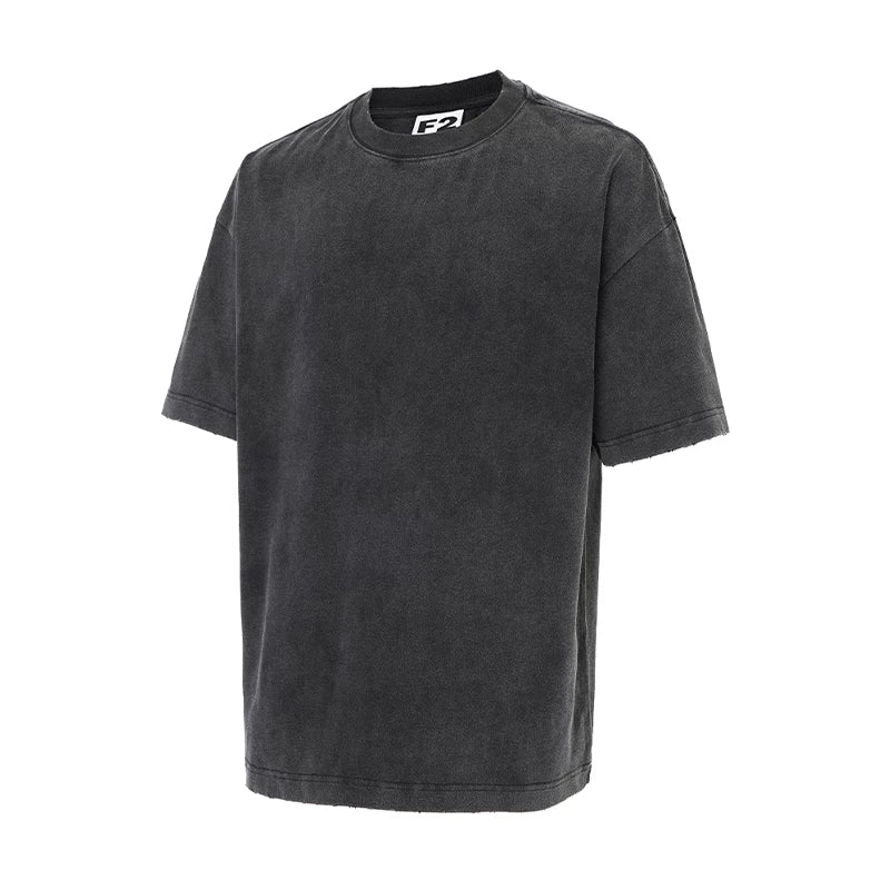 F2CE Heavy Weight 330g American Retro High Street Loose Cotton Washed Outdated Solid Color Basic Short Sleeve Men's and Women's T-shirt