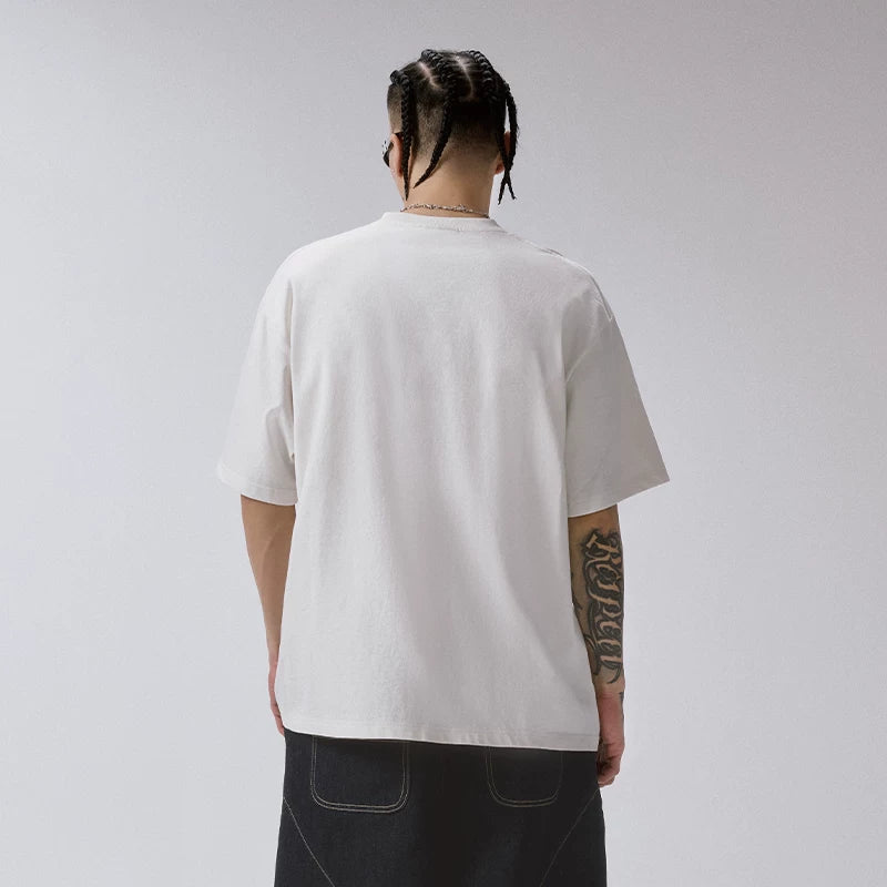 F2CE American Trendy Men's T-shirt Heavy Retro Vintage High Street Printed Couple Summer Loose Casual Short Sleeve