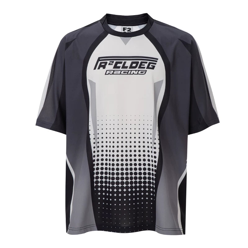 F2CE trendy short sleeved moisture absorbing quick drying retro casual patchwork printed contrasting color jersey sports top men's T-shirt