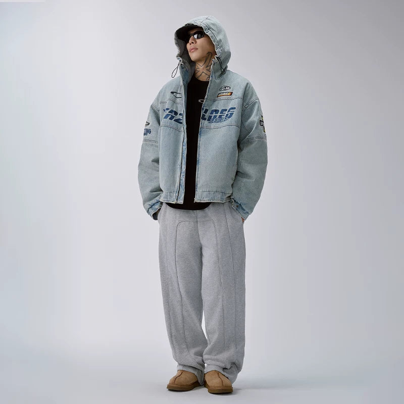 F2CE American heavyweight cleanfit gray sweatpants men's trendy patchwork loose wide leg casual pants sports pants