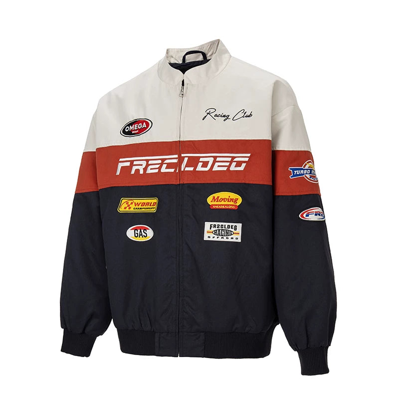F2CE American Trendy Racing Jacket Splicing Color Contrasting Heavy Embroidered Loose Casual Men's Autumn/Winter Couple Coat