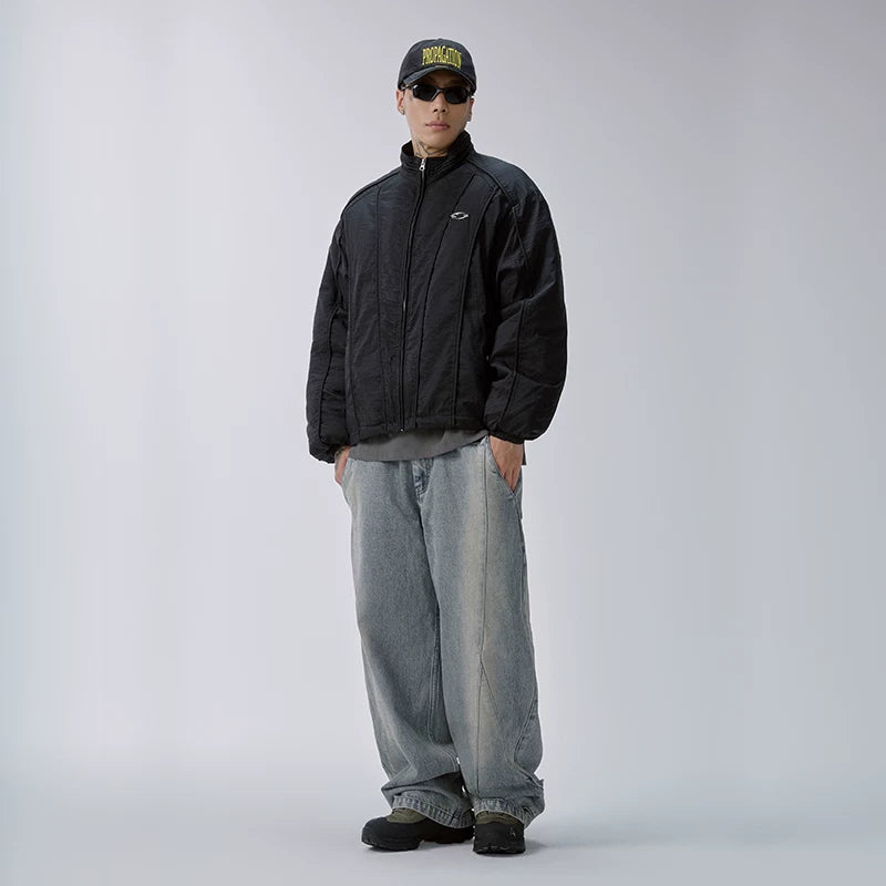 F2CE trendy cotton jacket with American three-dimensional lines deconstruction, loose and wide cotton jacket, thick and warm cotton winter casual jacket