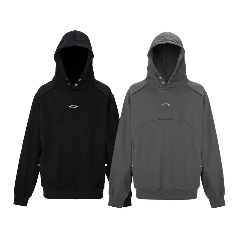 F2CE trendy hoodie men's metal logo hooded autumn and winter heavyweight retro loose wide breasted casual hoodie