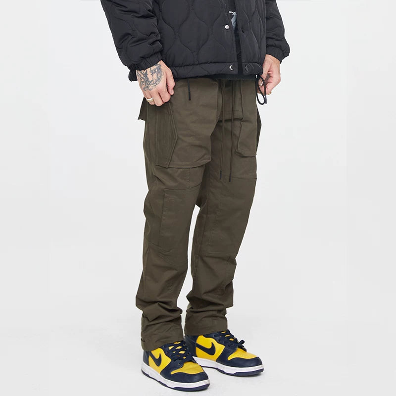 F2CE functional multi pocket workwear casual pants autumn loose strap men's American trend Vibe style high street pants