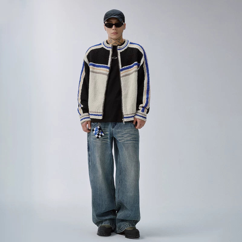 F2CE American street wash, vintage and fake, two pieces of double waist stacked jeans, men's loose straight leg wide leg casual pants