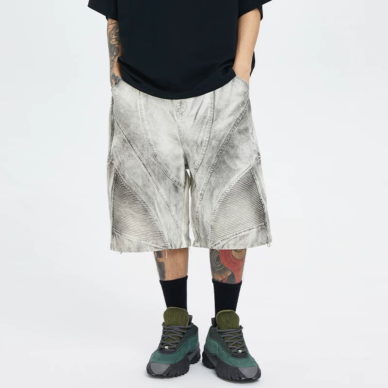 FCE detachable one pair, two pairs, loose straight leg, worn, paratrooper pleated pants, workwear, denim pants, 7-inch shorts