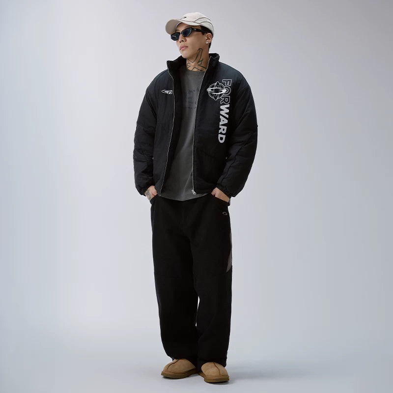 F2CE splicing contrasting functional work pants, loose straight leg men's trendy Vibe style high street pants, casual pants for autumn and winter