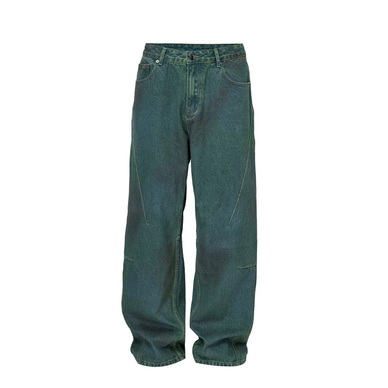 F2CE heavy-duty handmade gradient dyed washed vintage loose straight leg wide leg high street denim casual pants