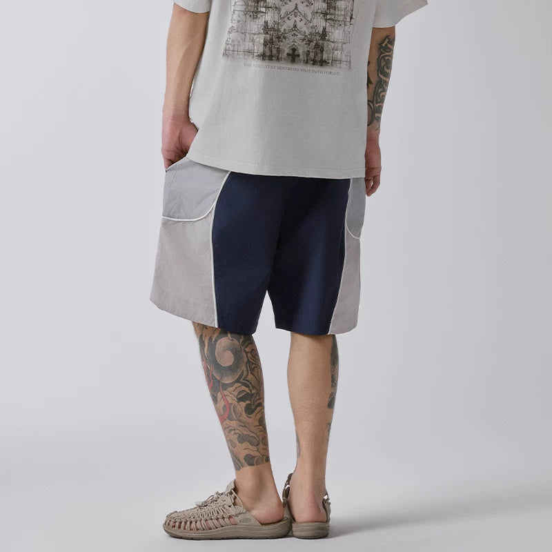 F2CE Urban Functional American Trendy Contrast Splicing Sports Shorts Summer Breathable Loose Straight Casual Middle Pants