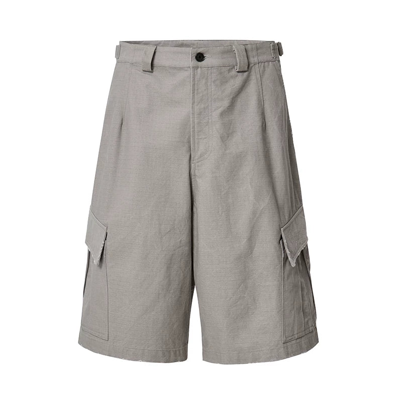 F2CE American style trendy high street Vibe pocket zipper workwear with heavy-duty loose wear and tear casual shorts for men