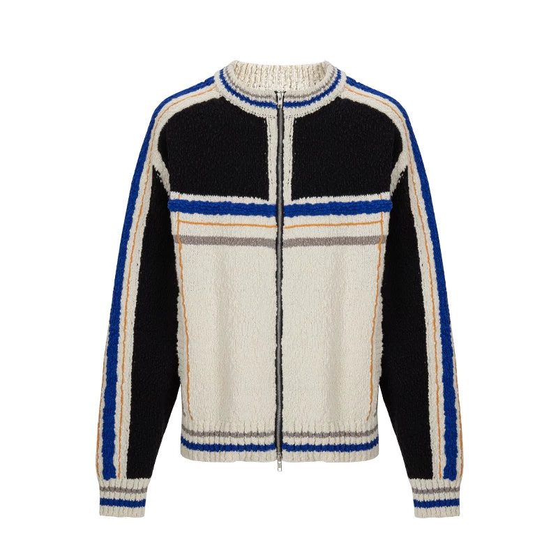 F2CE trendy patchwork contrasting couple sweater lazy cardigan warm and loose casual knit sweater zipper jacket