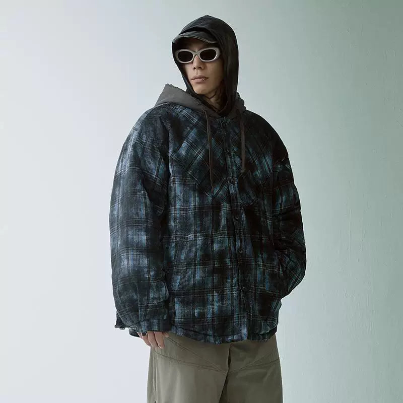 F2CE Trendy Loose Cotton Jacket Hooded Stacked Wear, Vintage Plaid Loose Wide Warm Cotton Clothes, Vibe Jacket Jacket