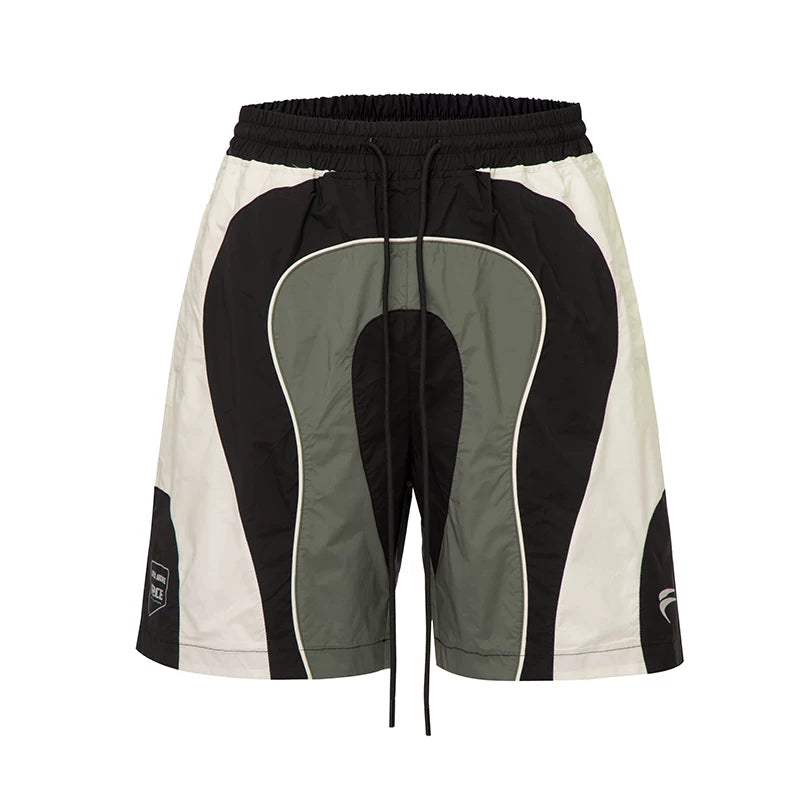 F2CE American style trendy spliced contrasting nylon shorts for men in summer, loose and casual five point basketball pants, sports breathable