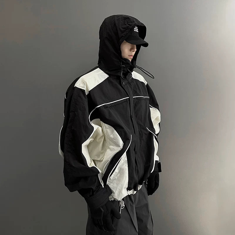 F2CE splicing color blocking detachable cap loose short wide version trendy high arcade casual charging jacket jacket
