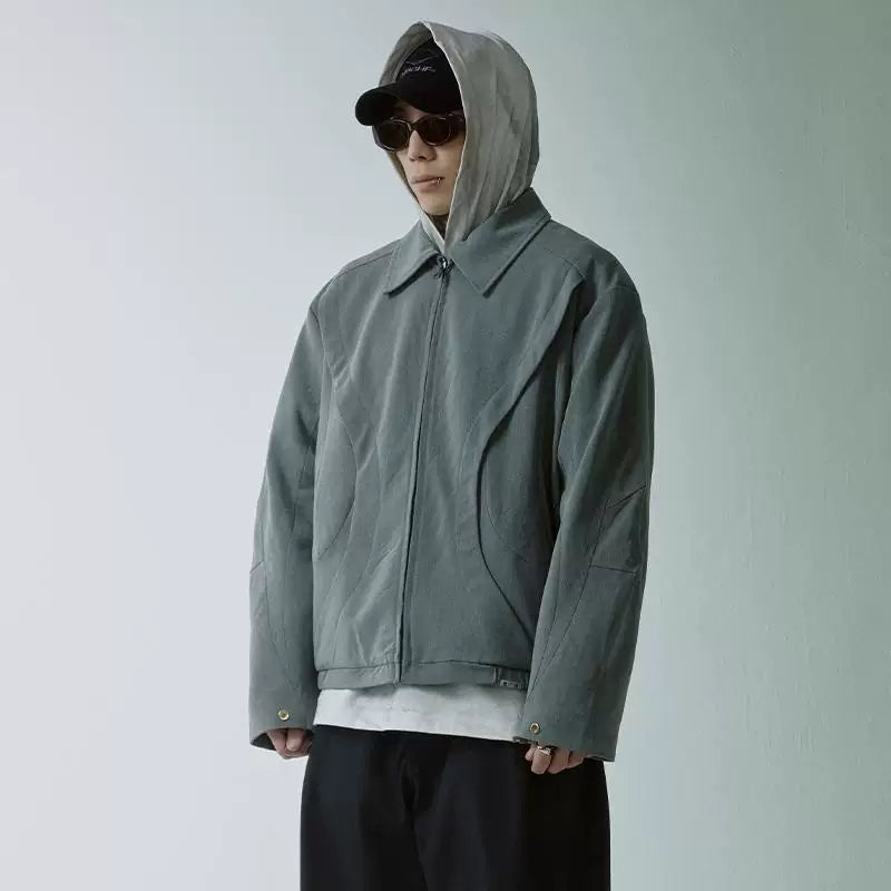 F2CE Trend Deconstruction Wide Edge Splicing CleanFit Collar Zipper Short Wide Jacket Casual Top Coat for Men