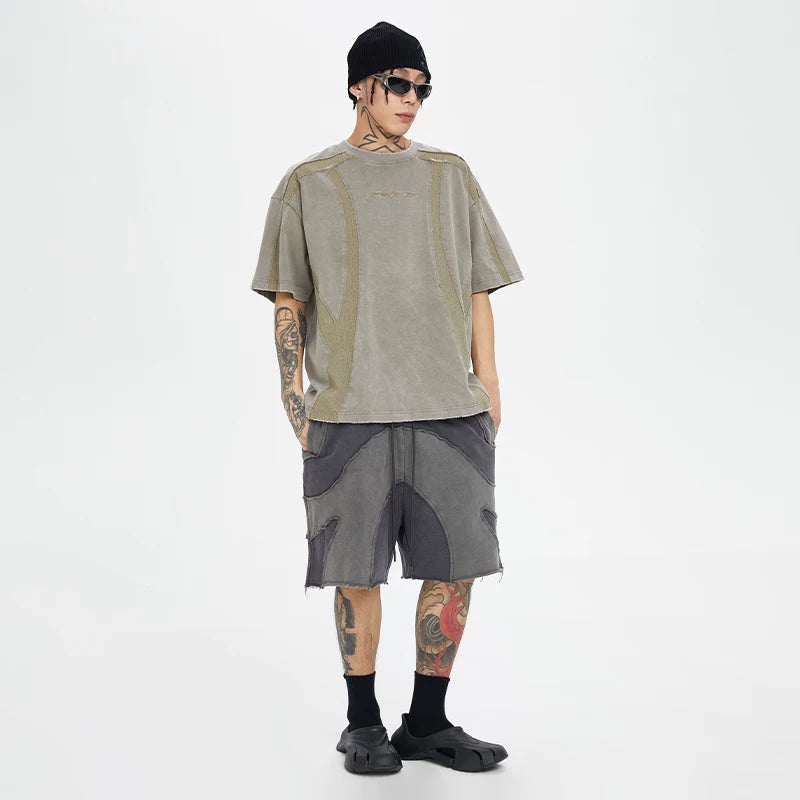 F2CE Heavy Industry Doomsday Waste Soil Wind Splicing Old Function American Trendy High Street Vibe Shorts Summer Casual Shorts Men