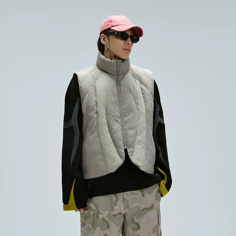 F2CE Trend Function Deconstruction Color blocked Cotton Jacket Vest Winter Thick Warmth Vibe Loose Couple Tank Top Coat