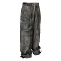 F2CE distressed dyed symmetrical loose silhouette straight tube multi pocket wide leg workwear pants dark trendy casual pants for men