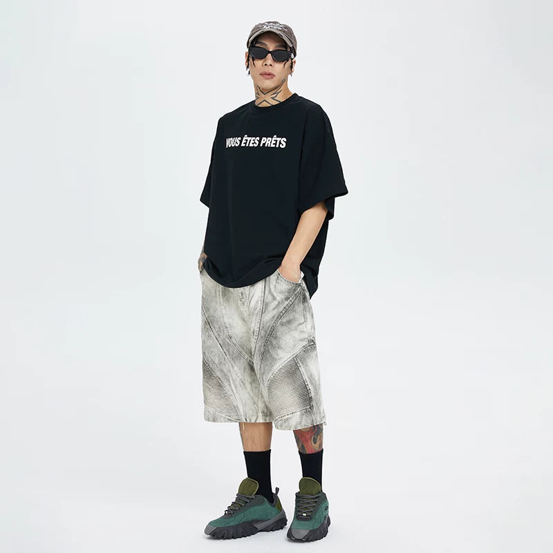 FCE detachable one pair, two pairs, loose straight leg, worn, paratrooper pleated pants, workwear, denim pants, 7-inch shorts