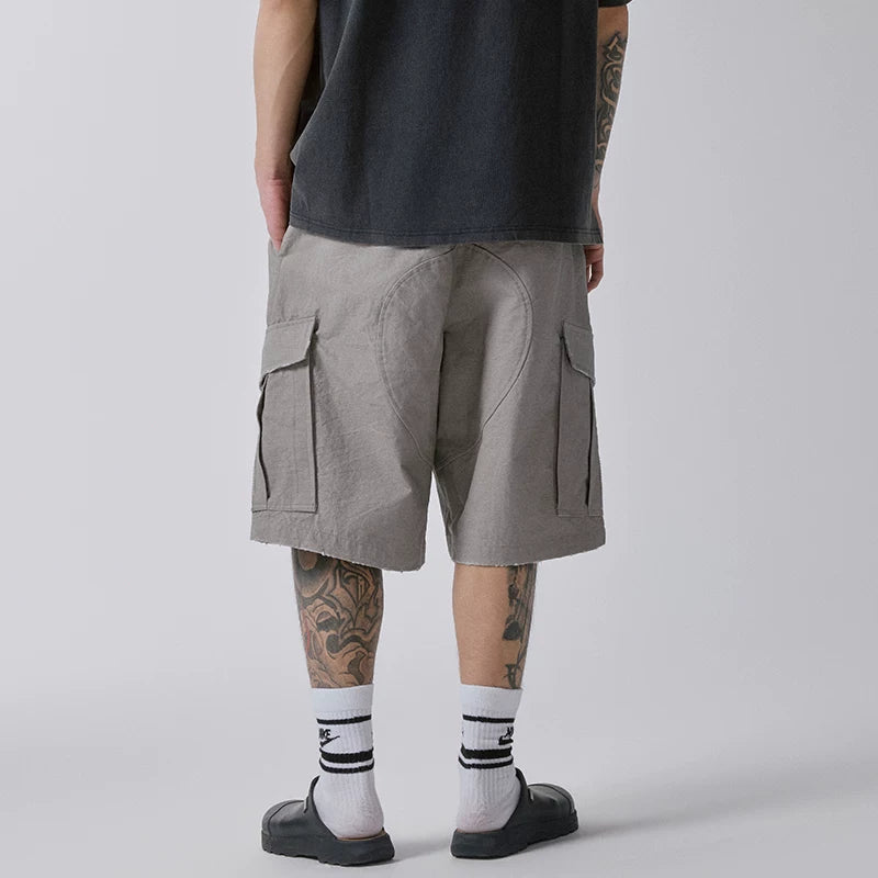 F2CE American style trendy high street Vibe pocket zipper workwear with heavy-duty loose wear and tear casual shorts for men