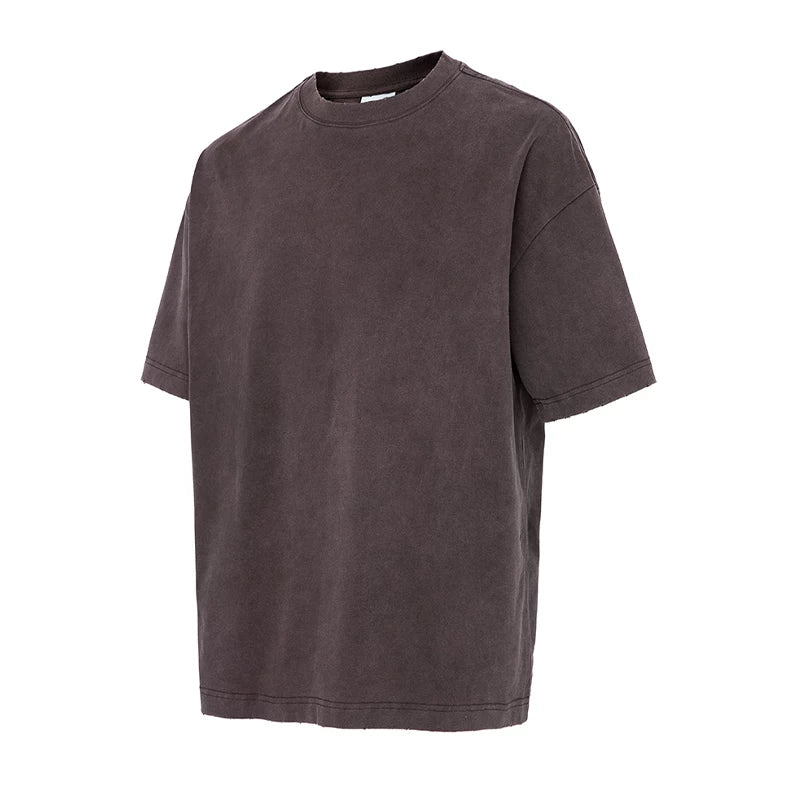 F2CE Heavy Weight 330g American Retro High Street Loose Cotton Washed Outdated Solid Color Basic Short Sleeve Men's and Women's T-shirt