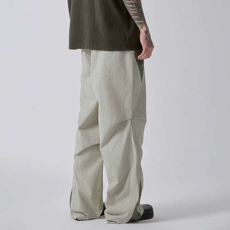 F2CE splicing color blocking functional pleated work pants, loose men's trendy straight leg high street pants, casual pants for spring and summer