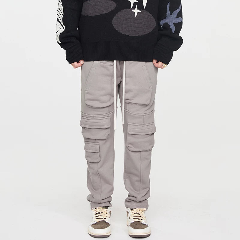 F2CE multi pocket sweatpants with sports function, loose drawstring work pants, high street pants, Vibe casual pants