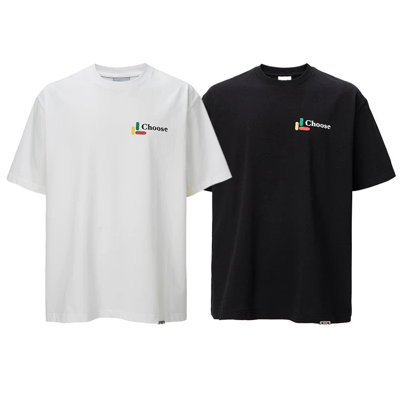 F2CE basic color slogan print couple short sleeved heavy loose cleanfit simple versatile T-shirt for men and women