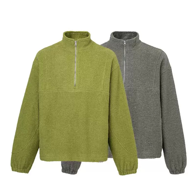 F2CE trendy loose and warm wool fleece sweater, Vibe jacket, autumn and winter stand collar half zipper couple jacket