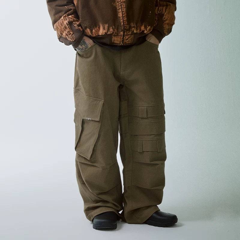 F2CE High Street American Heavy duty Large Pocket Loose Straight Bullet Pants Vibe Deconstructed Splicing Casual Work Pants
