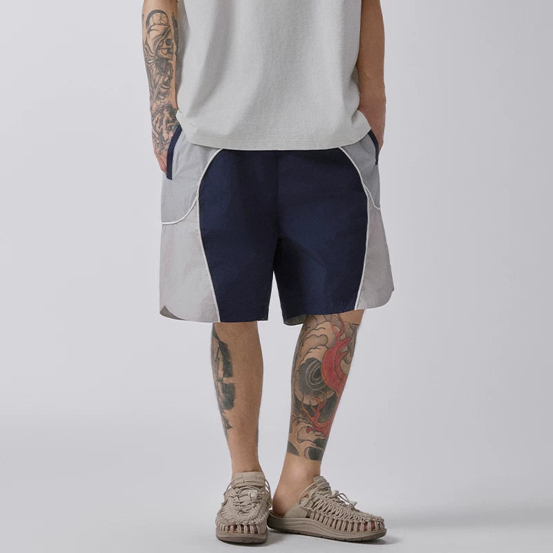 F2CE Urban Functional American Trendy Contrast Splicing Sports Shorts Summer Breathable Loose Straight Casual Middle Pants